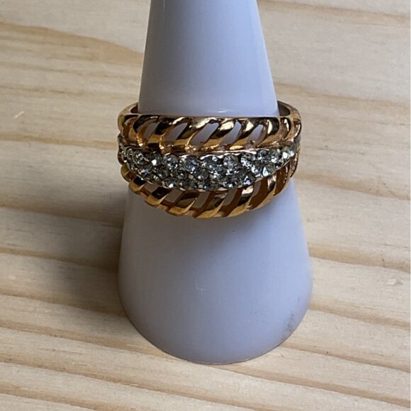 Gold Tone Braided Swist Band with Clear Rhinestone Accents - Picture 1 of 4